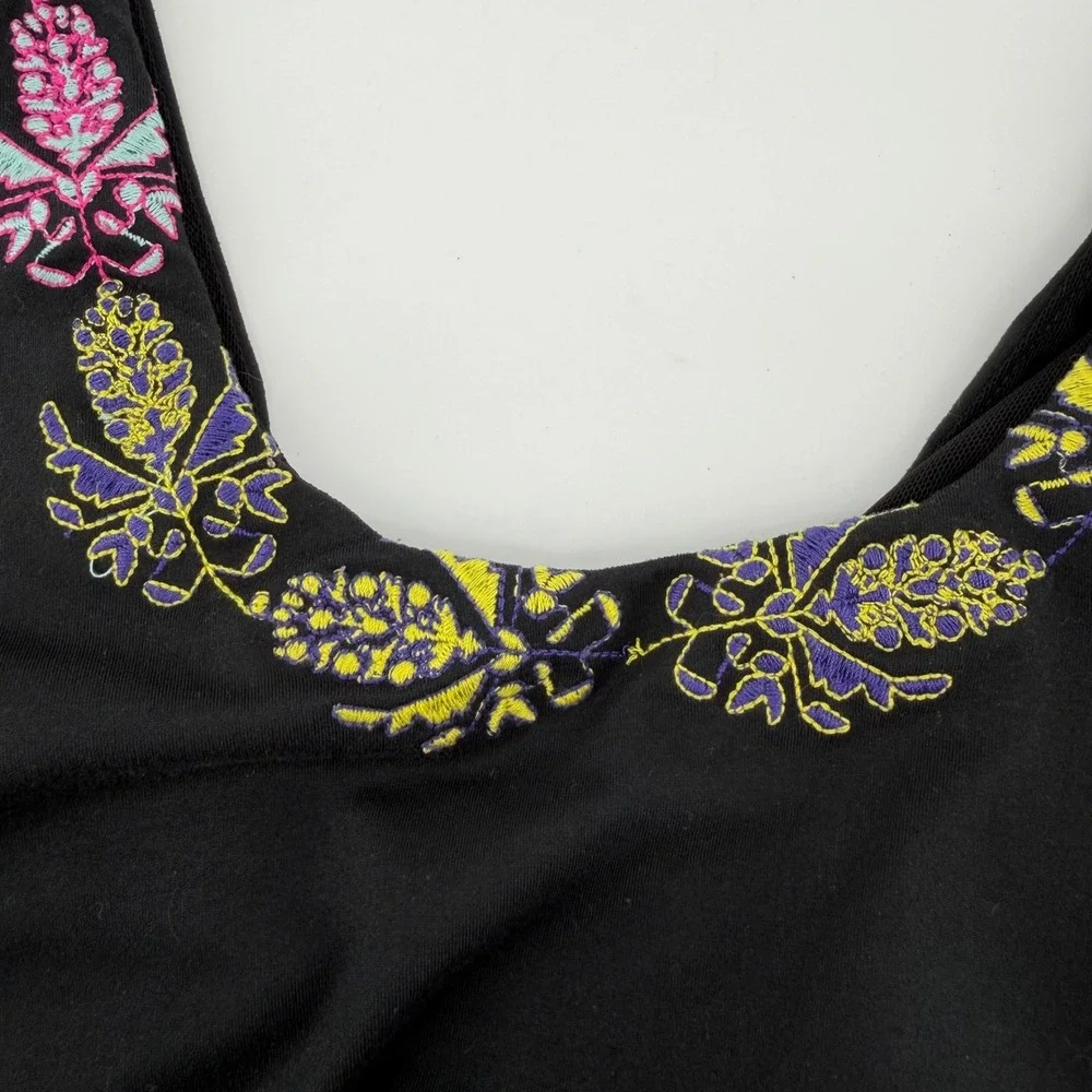 Free People Movement‎ Friday Night Lights Crop Top Black Embroidered Boho L NWOT